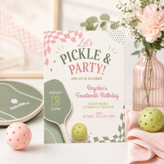 ピックルボール 14歳の誕生日招待状 | Pink Sage Pi 招待状