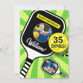 ピックルボール RETRO グリーン スポーツ フォト 誕生日カード 招待状 (正面)