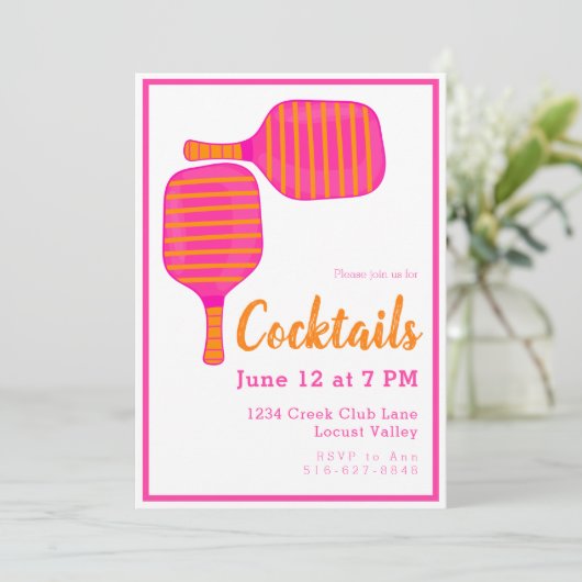 ピックル名門私立校風のボールカクテルパーティーピンクオレンジ 招待状 (スタンド正面)