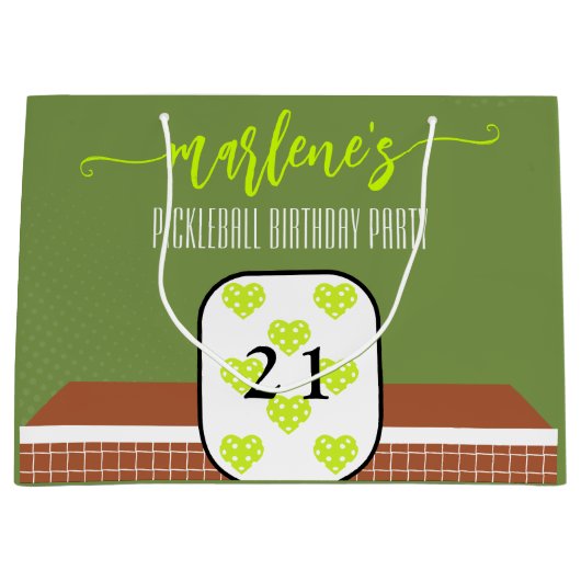 ピックル名門私立校風のボールパドル写真ディンク誕生日パーティー ラージペーパーバッグ (正面)