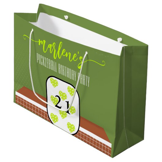 ピックル名門私立校風のボールパドル写真ディンク誕生日パーティー ラージペーパーバッグ (正面アングル)