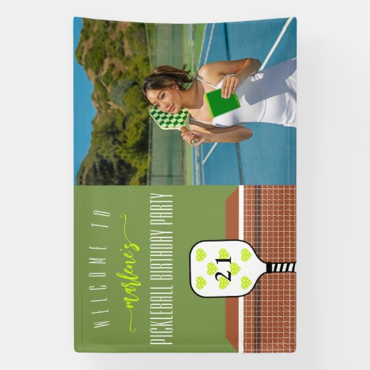 ピックル名門私立校風のボールパドル写真ディンク誕生日パーティー 横断幕 (縦)