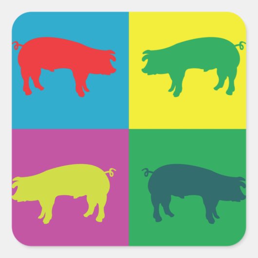 ピッグスカラフルクエアステッカー スクエアシール (正面)