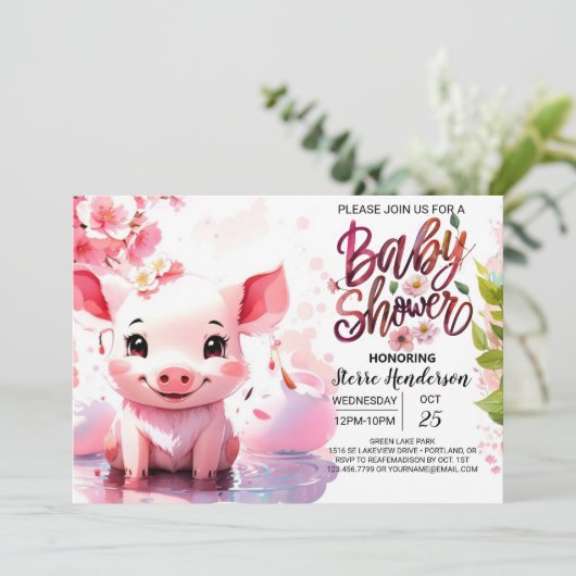 ピッグズウォーターカラーファーミヤードベビーシャワー 招待状 (スタンド正面)