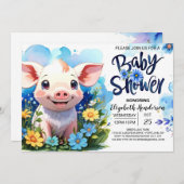 ピッグズカントリーファームチャームブルーベビーシャワー 招待状 (正面/裏面)