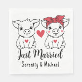 ピッグズブライトグルームファームバーンたった今結婚しました結婚ズ スタンダードランチョンナプキン (正面)