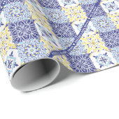 ピッコロアモーレイタリアンタイルブルーレモンベビーシャワー ラッピングペーパー (ロールコーナー)