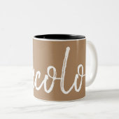 ピッコロコーヒー愛好家タイポグラフィ ツートーンマグカップ (正面右)