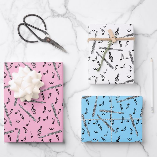 ピッコロ音楽ノートパターン ラッピングペーパーシート (正面)