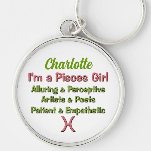 ピッセスガール〔占星術の〕十二宮図インピンクとグリーン キーホルダー (正面)