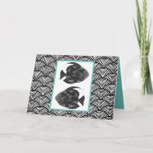 ピッセスフィッシュ白黒アクア〔占星術の〕十二宮図ジャパン誕生日 カード (正面)