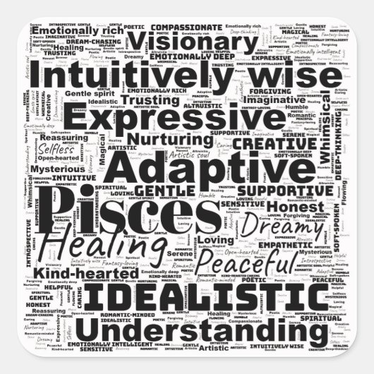 ピッセスワードクラウド〔占星術の〕十二宮図インスピレーション スクエアシール (正面)