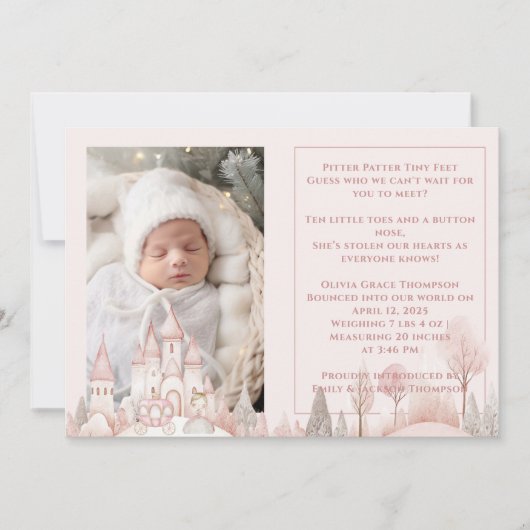 ピッタパター足プリンセスベビーガール誕生 案内状 (正面)