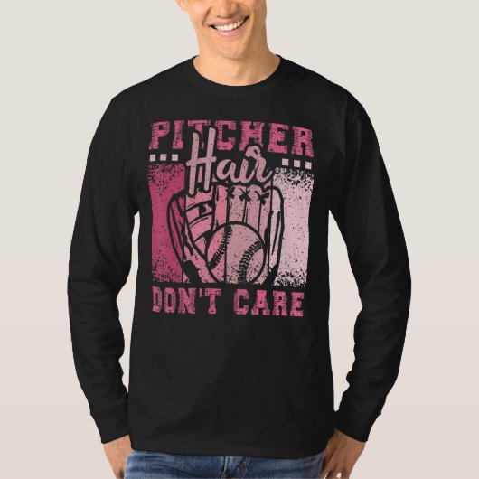 ピッチャーの髪はソフトボ気にールの女の子 Tシャツ (正面)