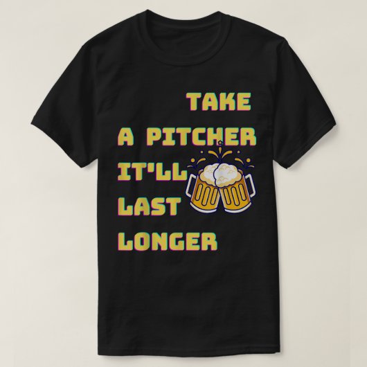 ピッチャーを最後に長く取おもしろいるパー Tシャツ (デザイン正面)