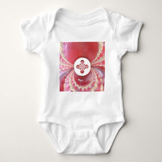 ピッチ万華鏡のように千変万化するパターン:クリケットボールThe Game'sハート ベビーボディスーツ (正面)