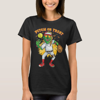ピッチ オア トリート ゾンビ ソフトボール ハロウィン Tシャツ
