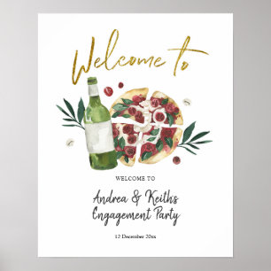 ピッツァとビールのウェルカムサイン ポスター