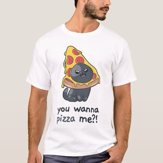 ピッツァねこミーム食べ物 Tシャツ (正面)