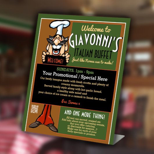 ピッツェリアイタリアンレストランスペシャルのメニュープロモーション 台座サイン