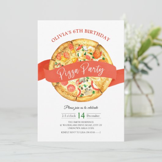 ピッツェリアピザパーティー子供の誕生日招待状 招待状 (スタンド正面)