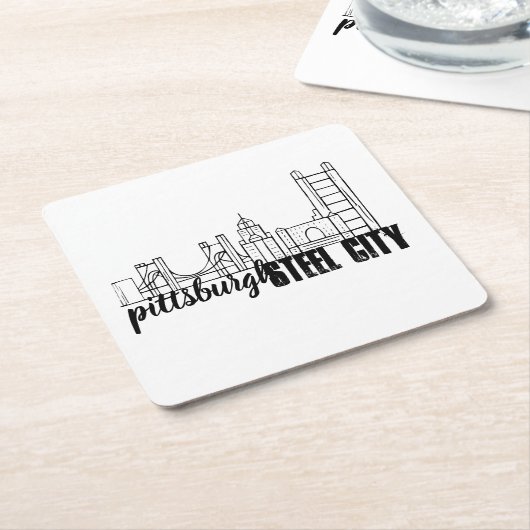 ピッツバーグのスカイライン スクエアペーパーコースター (アングル)