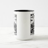 ピッツバーグのスカイライン 黒と白の冬の街 マグカップ (中央)