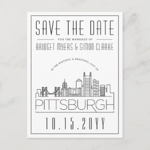 ピッツバーグの結婚式 スタイリッシュなスカイライン Save the Date ポストカード