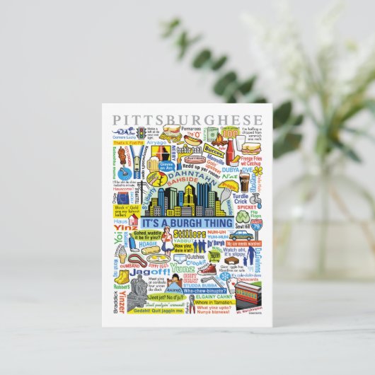 ピッツバーグの言語おもしろいのPittsburgheseのアートワーク ポストカード (スタンド正面)