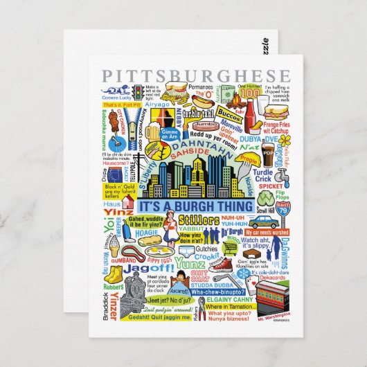 ピッツバーグの言語おもしろいのPittsburgheseのアートワーク ポストカード (正面/裏面)