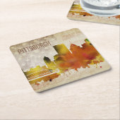 ピッツバーグのPA |の水彩画都市スカイライン スクエアペーパーコースター (アングル)