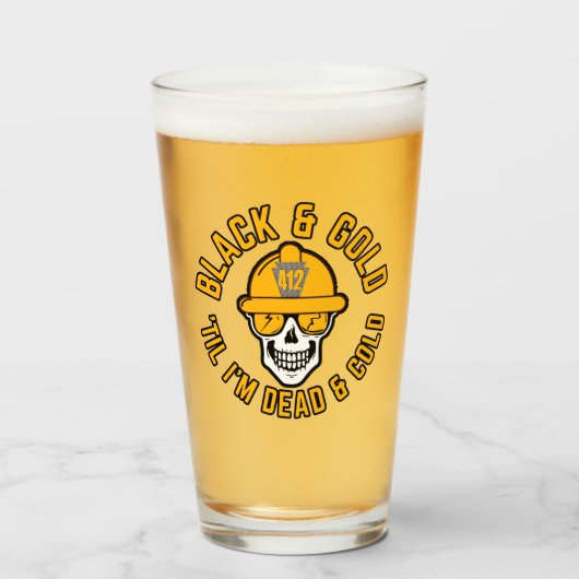 ピッツバーグサッカーファンブラックアンド金ゴールドスカルカンヴァ タンブラーグラス (ドリンク正面)