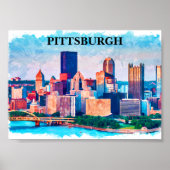 ピッツバーグシティスケープ絵画水彩色 ポスター (正面)