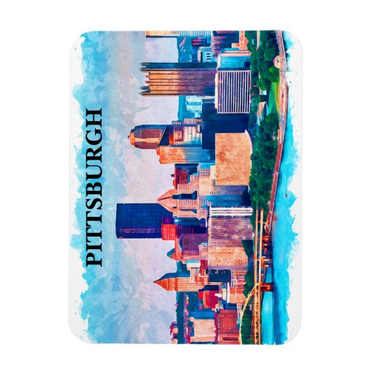 ピッツバーグシティスケープ絵画水彩色 マグネット (縦)