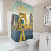 ピッツバーグスチールシティスカイラインブリッジペンシルバニア  シャワーカーテン (インサイチュ)