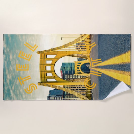 ピッツバーグスチールシティスカイラインブリッジペンシルバニア  ビーチタオル (正面)