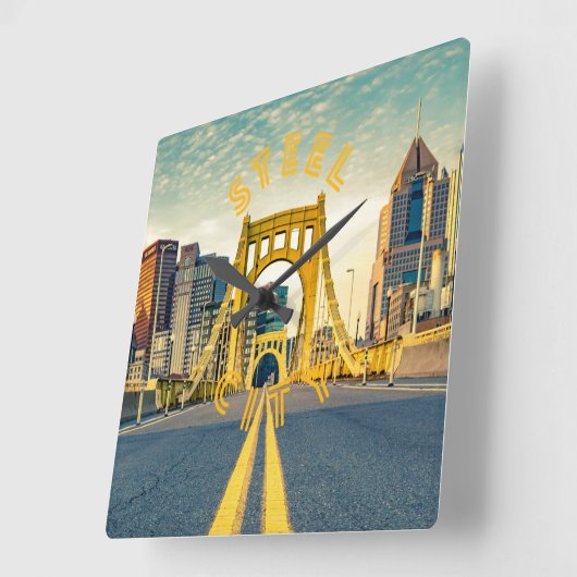 ピッツバーグスチールシティスカイライン412ペンシルバニアカン スクエア壁時計 (傾斜)