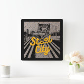 ピッツバーグスチールシティブリッジスカイラインペンシルバニア  スクエア壁時計 (ホーム)