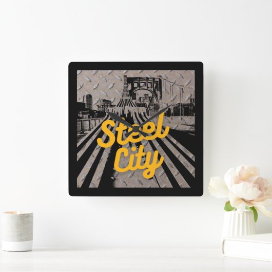 ピッツバーグスチールシティブリッジスカイラインペンシルバニア  スクエア壁時計 (ホーム)