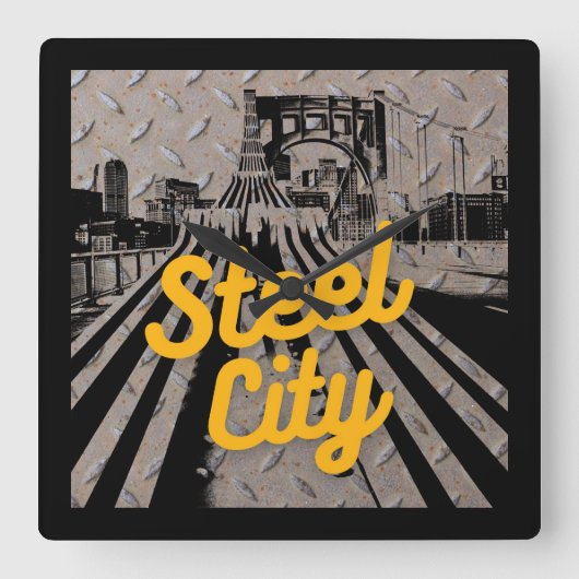 ピッツバーグスチールシティブリッジスカイラインペンシルバニア  スクエア壁時計 (正面)