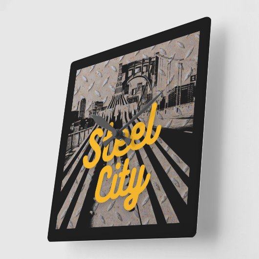 ピッツバーグスチールシティブリッジスカイラインペンシルバニア  スクエア壁時計 (傾斜)