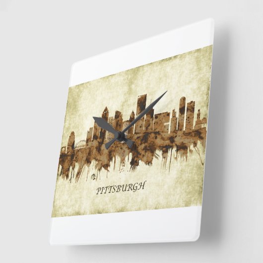 ピッツバーグペンシルバニアシティスケープ スクエア壁時計 (傾斜)