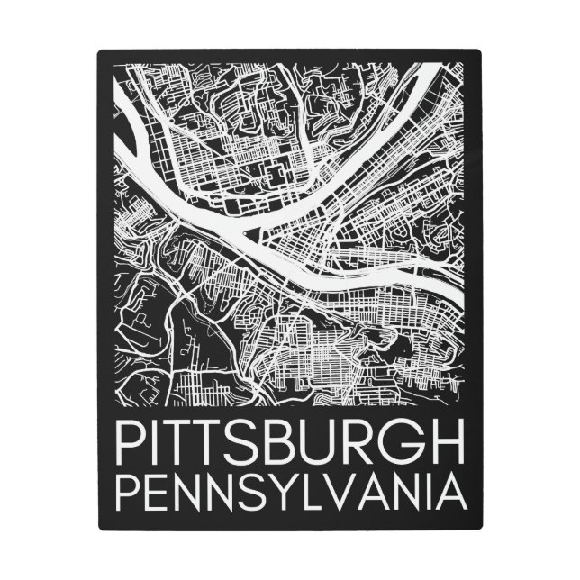 ピッツバーグペンシルバニアスチールシティヴィンテージマップ412 メタルプリント (正面)