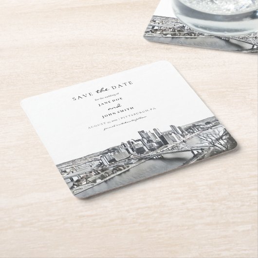 ピッツバーグ紙コースター日付を保存 スクエアペーパーコースター (アングル)