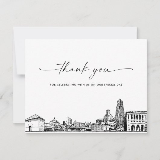 ピッツバーグ結婚スカイラインの写真サンキューカード 招待状 (正面)