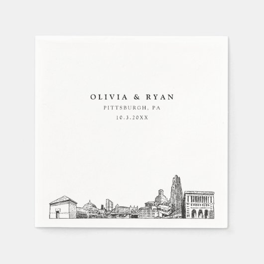 ピッツバーグ結婚スカイライン紙ナプキン スタンダードカクテルナプキン (正面)