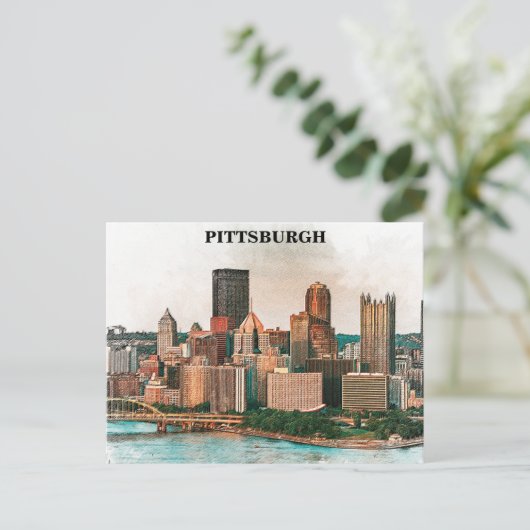 ピッツバーグ街並み水彩街並 ポストカード (スタンド正面)