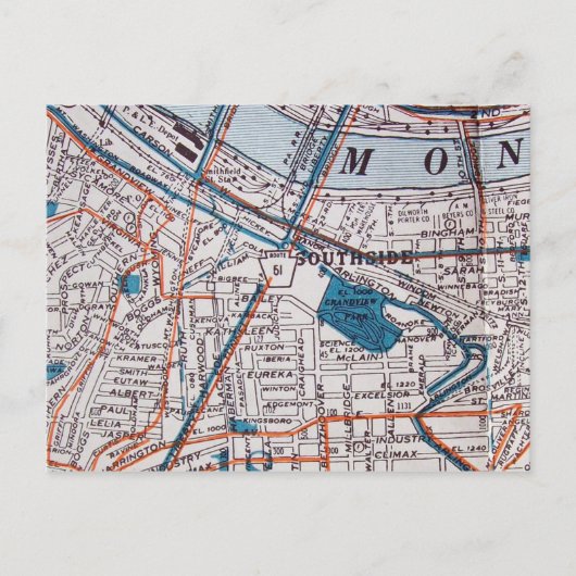 ピッツバーグPAヴィンテージマップ葉書 ポストカード (正面)