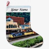 ピッツバーグPA -場所の正方形によって行く列車 ラージクリスマスストッキング (正面)