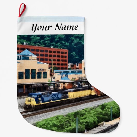 ピッツバーグPA -場所の正方形によって行く列車 ラージクリスマスストッキング (正面)